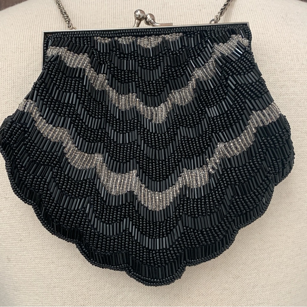 Elegant Vintage Black and Silver Beaded Goth Gothic Clutch